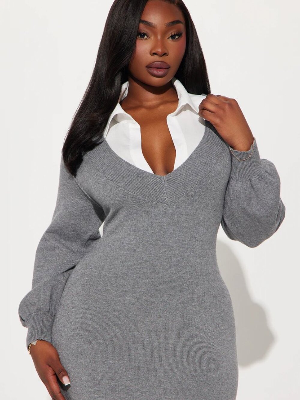 Fashion Nova Bailey Collared Sweater Maxi Dress Medium NWT Office Siren - Picture 6 of 6